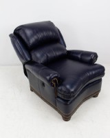 Navy Leather Ottoman